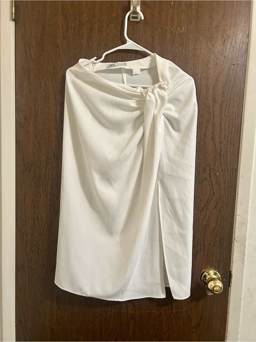 ZARA Cream Asymmetrical Knot-Front Midi Skirt A6